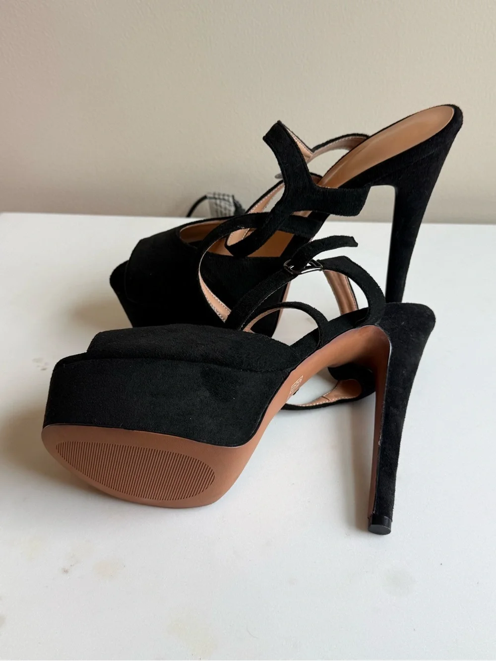 Women’s Black Suede Platform Peep-Toe Heels